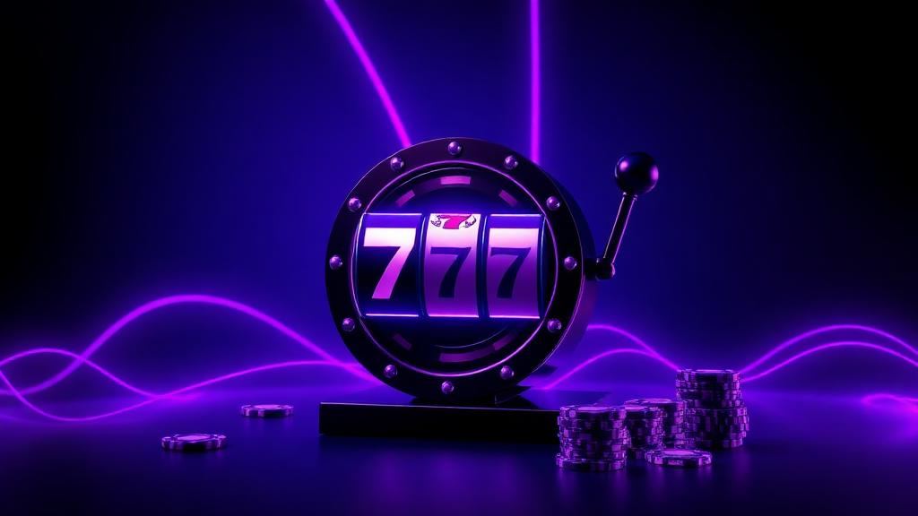 Mørk spilleautomat med violet neonlys