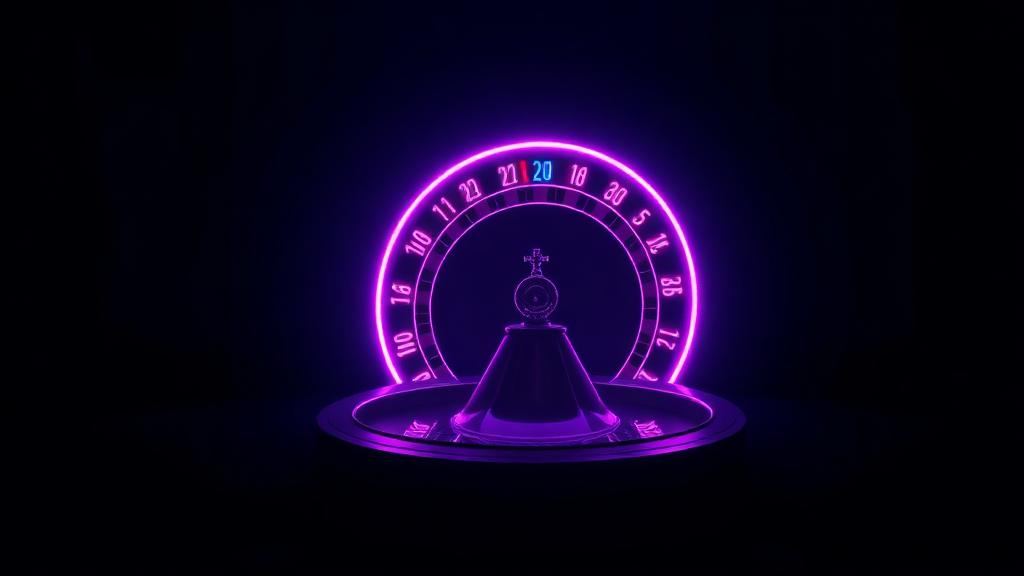 Roulettehjul som glasring i violet neonlys