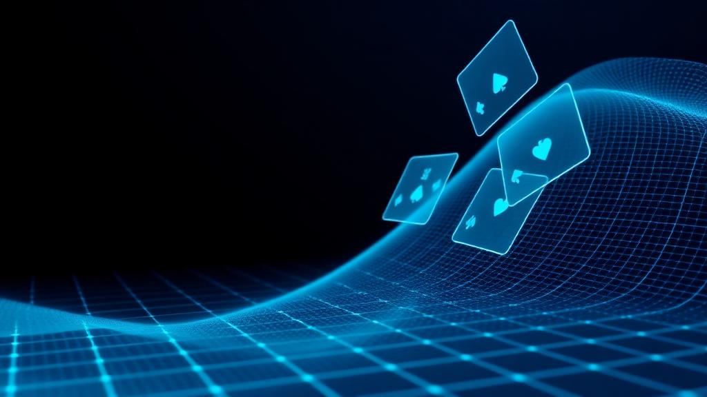 Datagitter med svævende spillekort i blåt lys