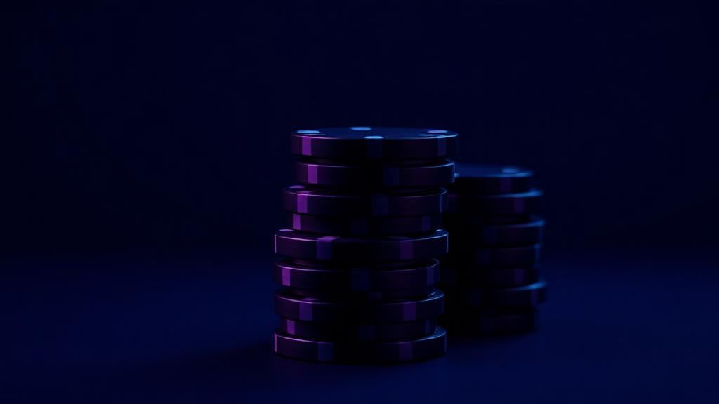 Stakke af mørke jetoner med violet kantlys